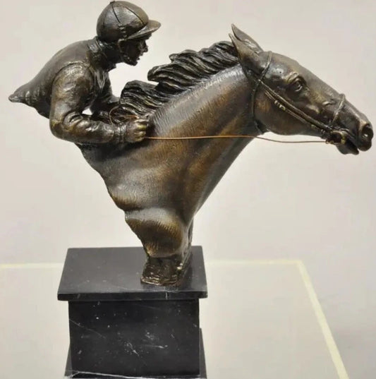 Equestrian Race Horse and Jockey Rider Sculpture