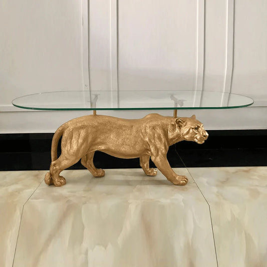 Leopard Noir Coffee Table - Gold sculpture